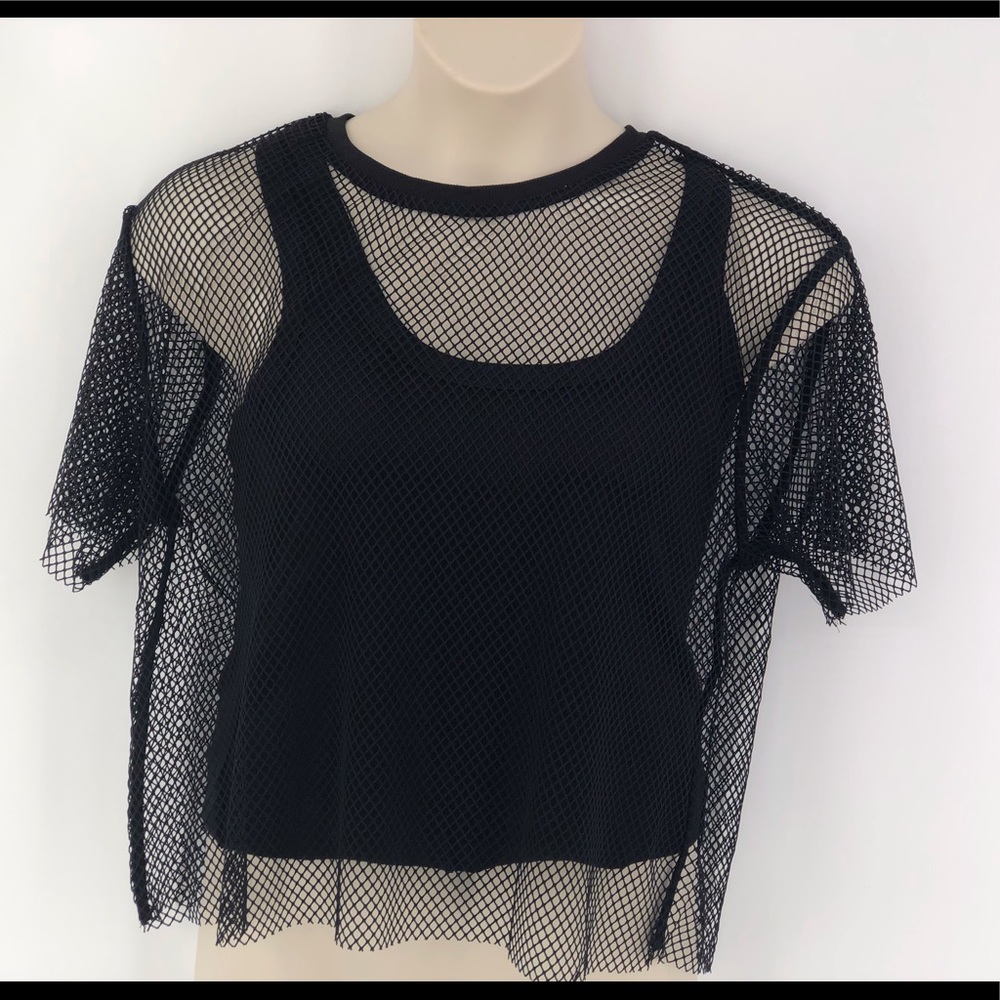 Kendall & Kylie Black fish net  tank T-shirt L